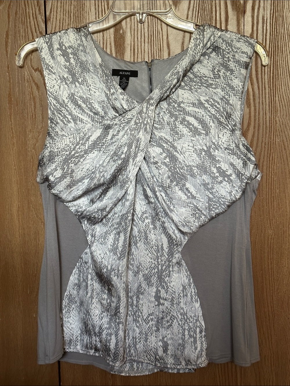 Alfani Gray Snake Print Draped Twist Front Sleeveless Top